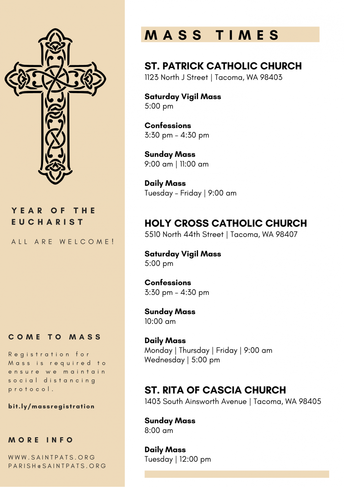 Mass times-6 - Saint Patrick Catholic Church